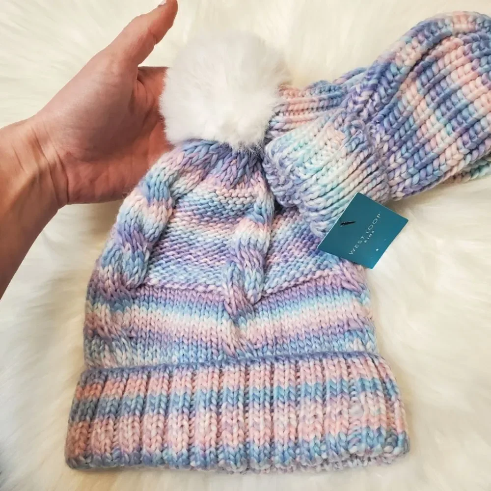 Colorful Pastel Knit Hat and Gloves Set Little Kids One Size Fits All